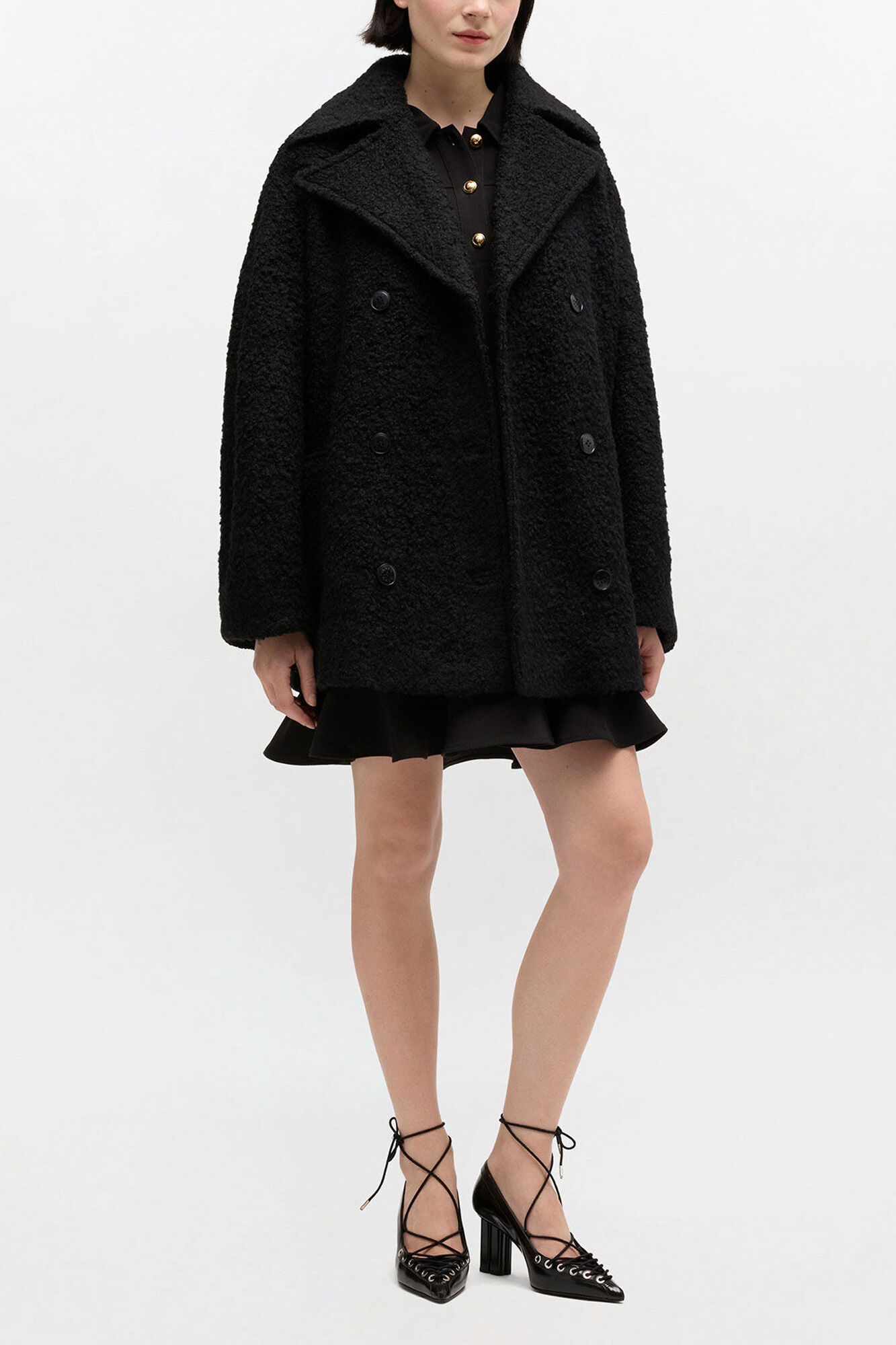 Svart bouclé-kåpe i midilengde, Wool, in colour Black - 1 - GANNI