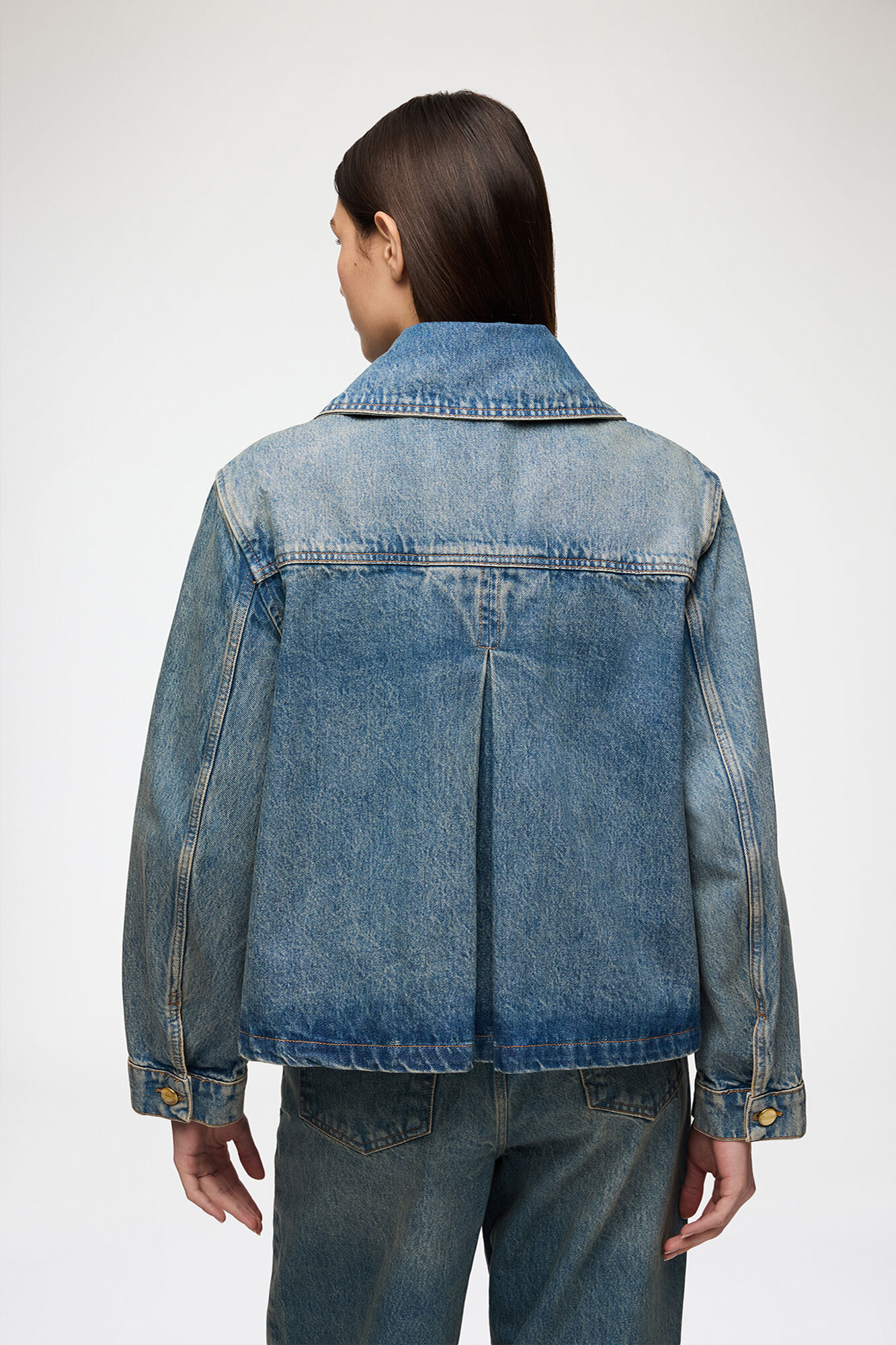 リジッドデニムのジャケット, Organic Cotton, in colour Mid Blue Vintage - 3 - GANNI