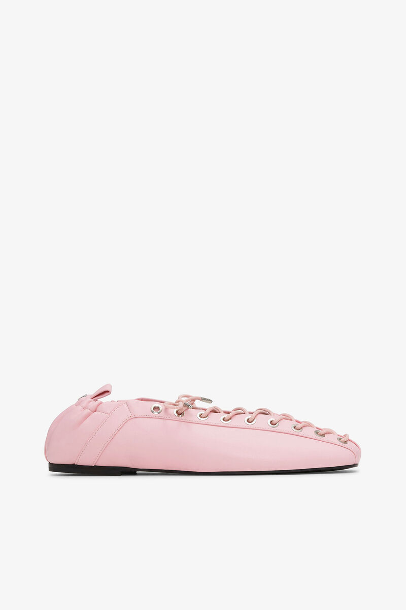 Lace-Up Ballerinas in Rose, Recycled Leather, in colour Fairy Tale - 1 - GANNI