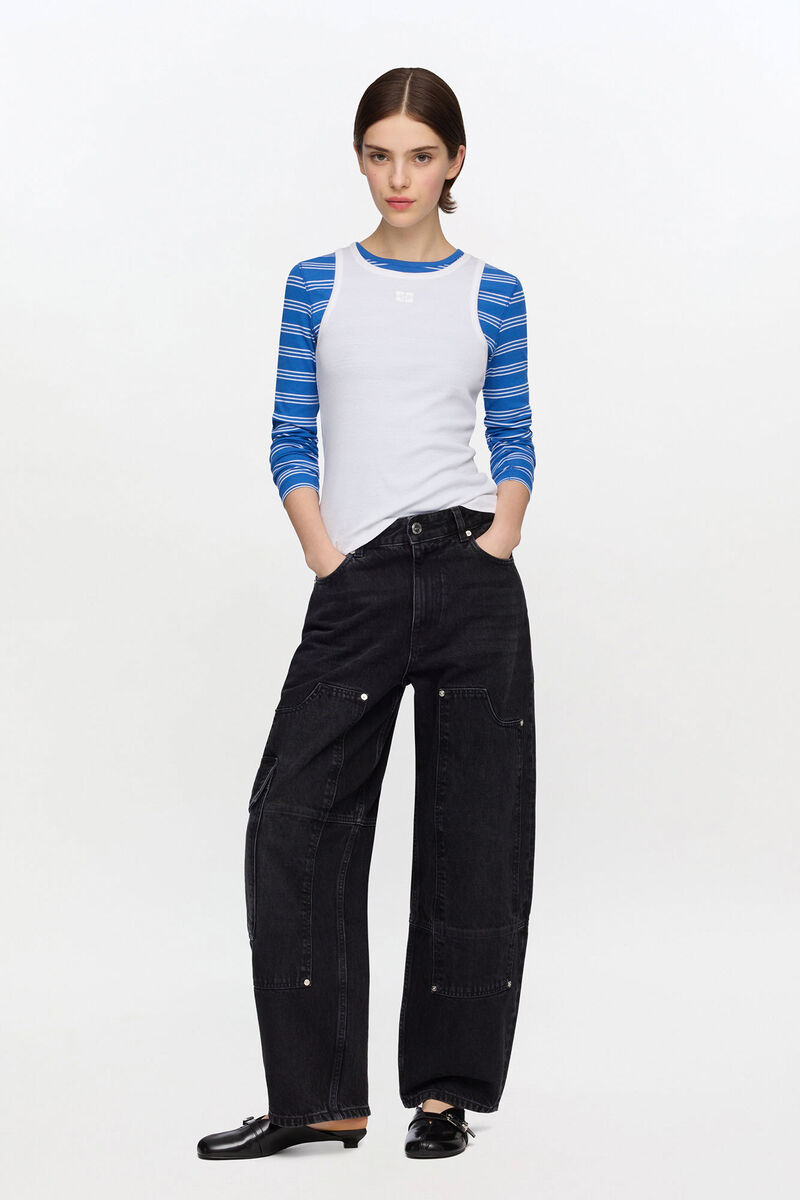 Audri Jeans in Black Rigid Denim, Organic Cotton, in colour Black Washed - 1 - GANNI