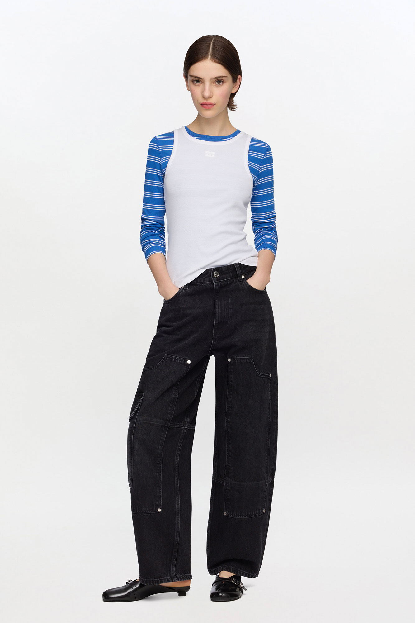 Audri Jeans in Black Rigid Denim, Organic Cotton, in colour Black Washed - 1 - GANNI