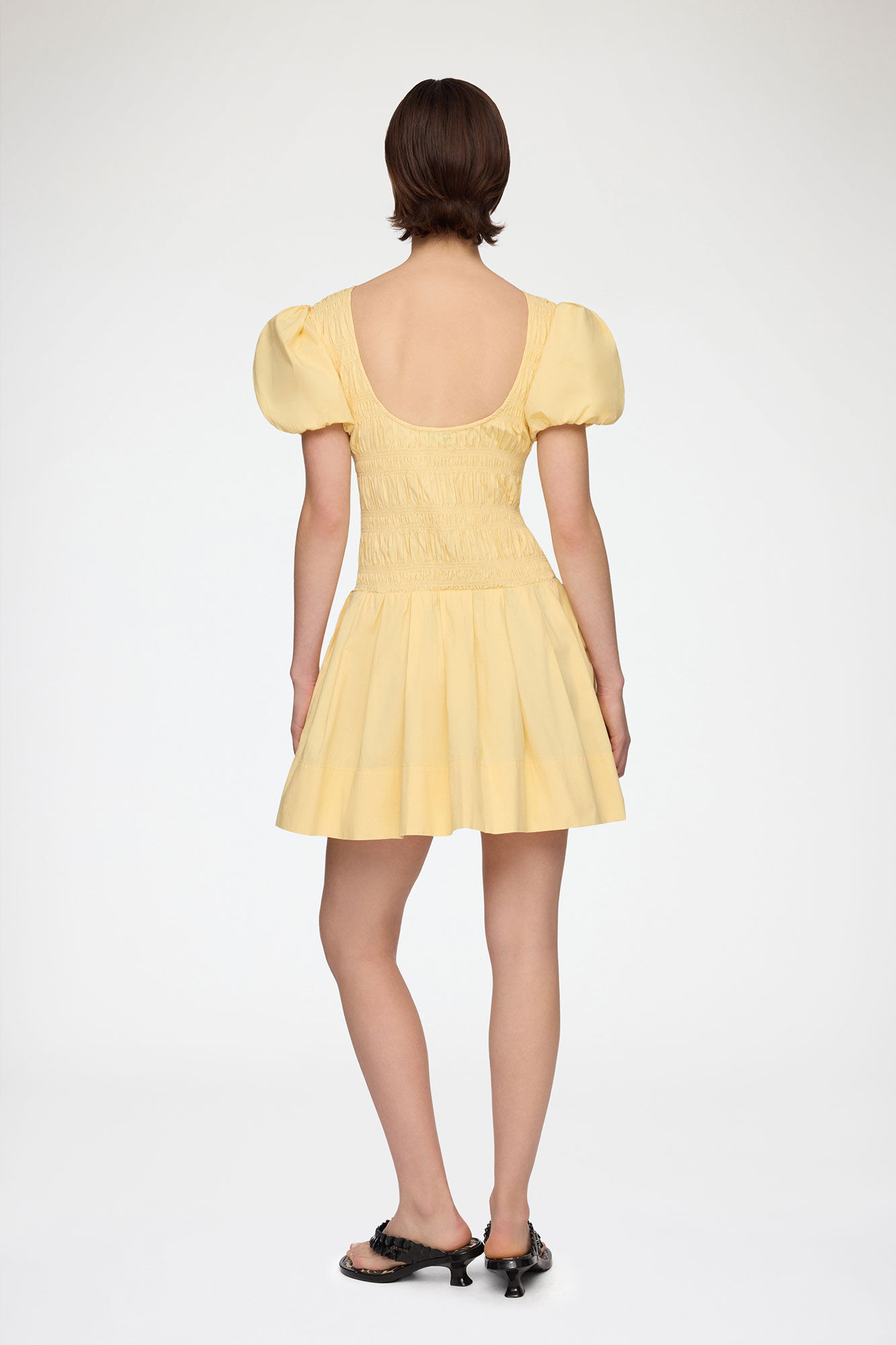 Mini-kjole i gul bomuld, Organic Cotton, in colour Italian Straw - 2 - GANNI