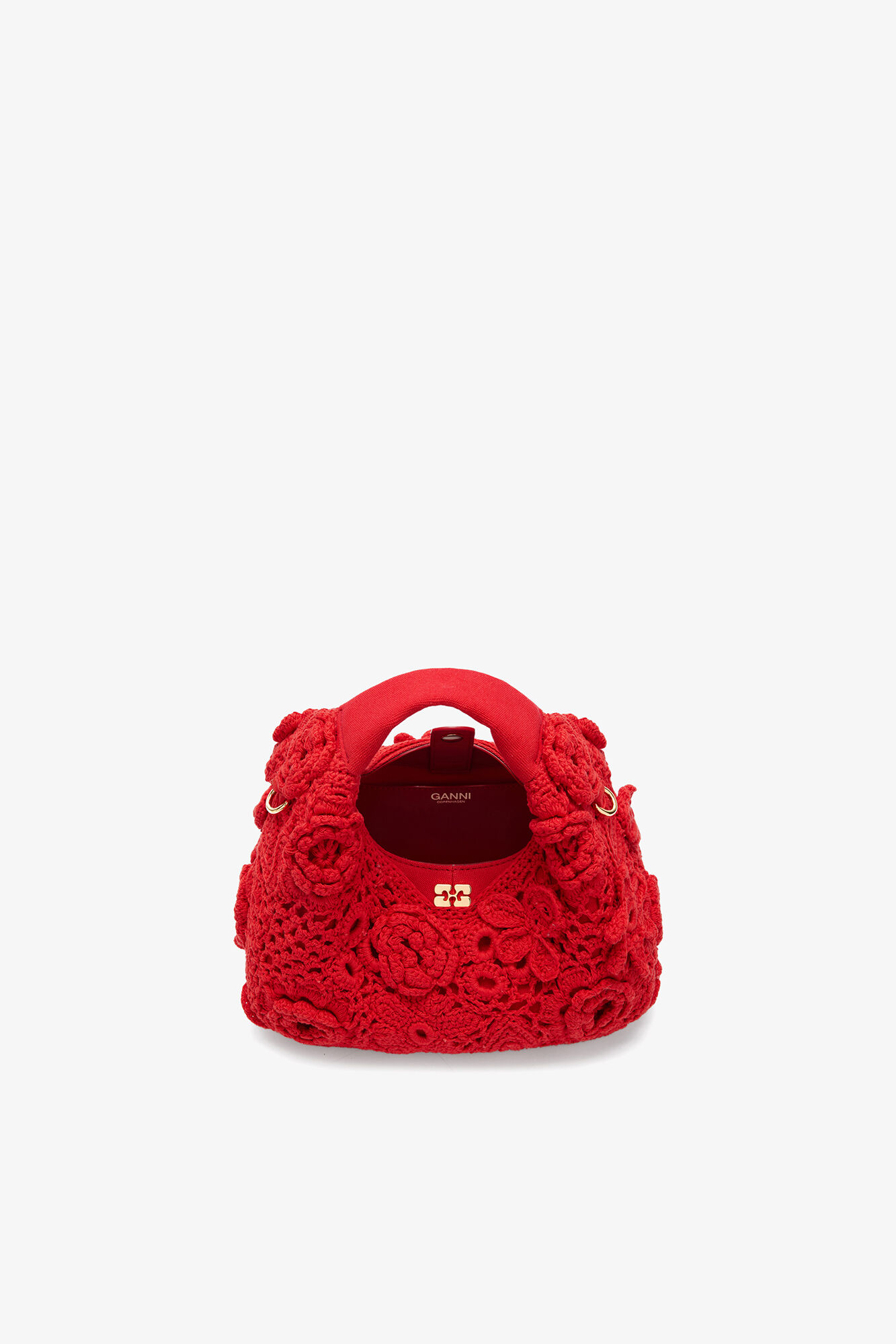 Mini Hobo Bag in Red Crochet, Organic Cotton, in colour Goji Berry - 3 - GANNI