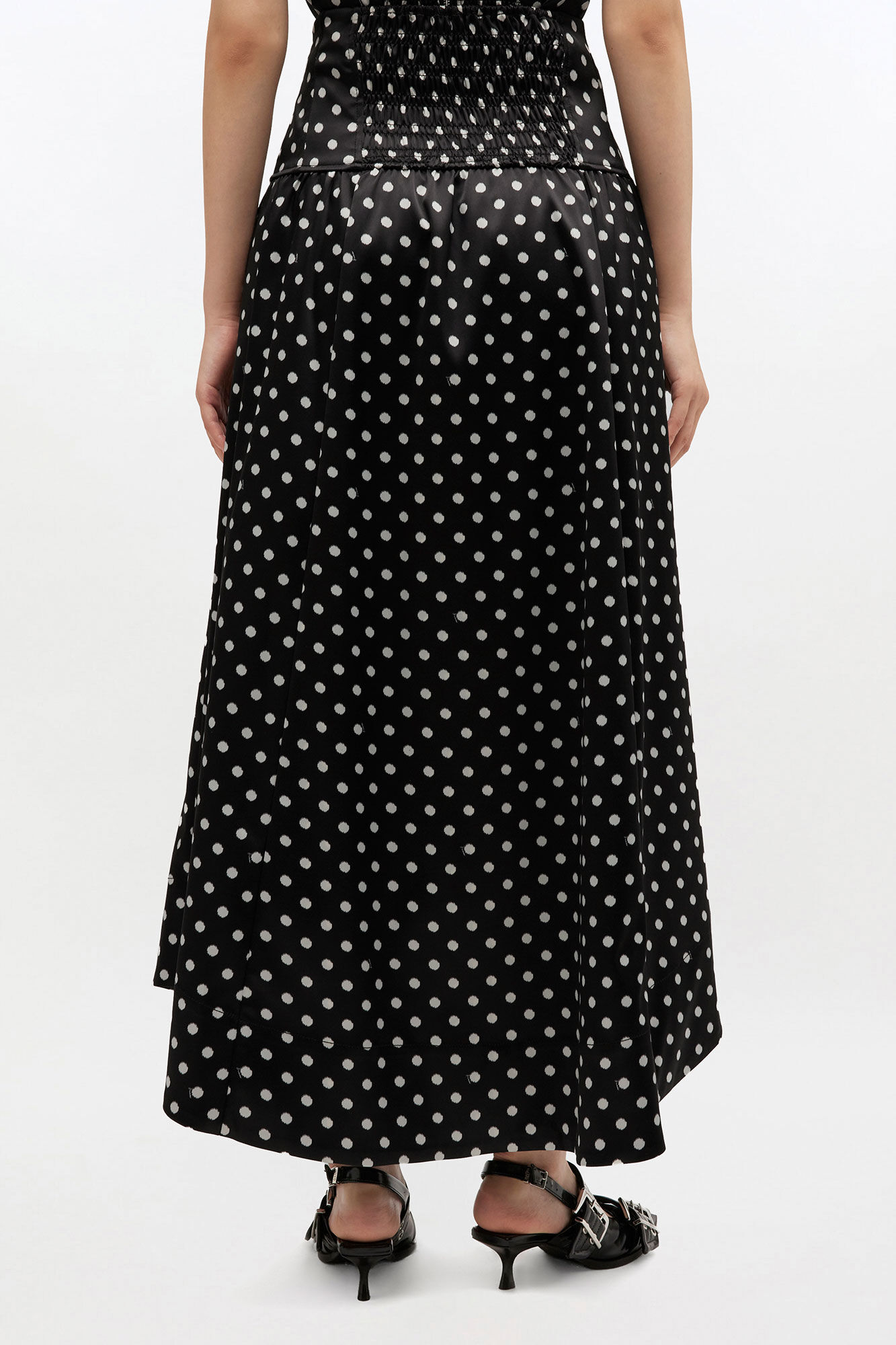 Polka-Dot Satin Corset Skirt, Recycled Polyester, in colour Black - 3 - GANNI