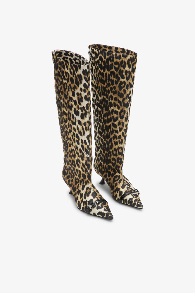 Leopard Eyelets Slouchy High Shaft Boots, Leopard