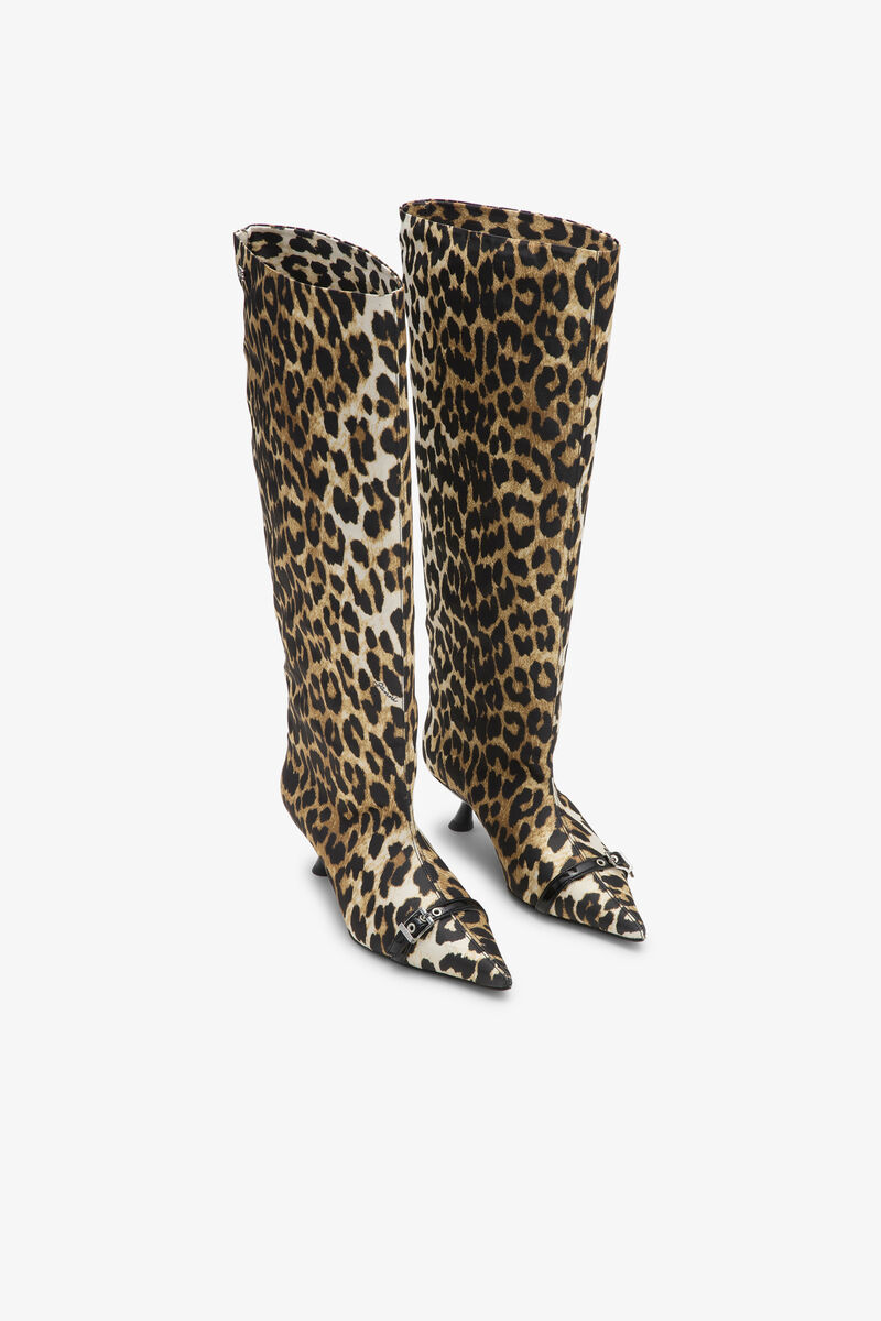 Leopard Eyelets Slouchy High Shaft Boots, Recycled Polyester, in colour Leopard - 2 - GANNI