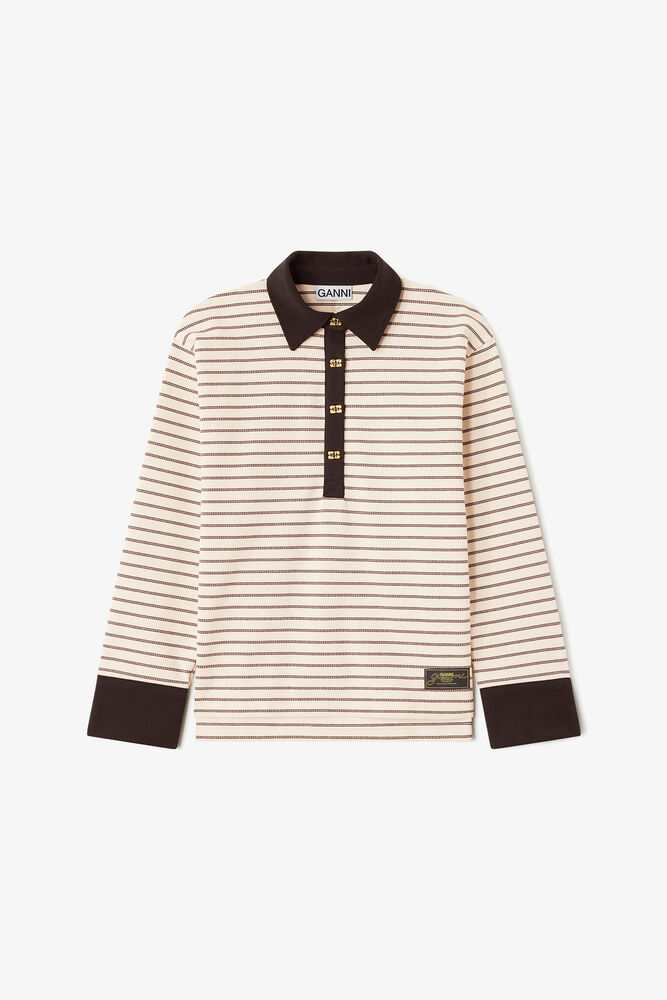 Polo Shirt in Stripe, Chocolate Brown