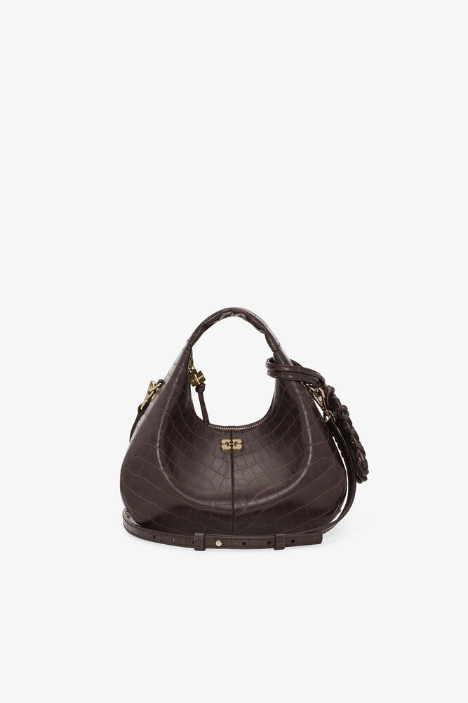 Mini Hobo Bag in Brown Croco, Chocolate Fondant