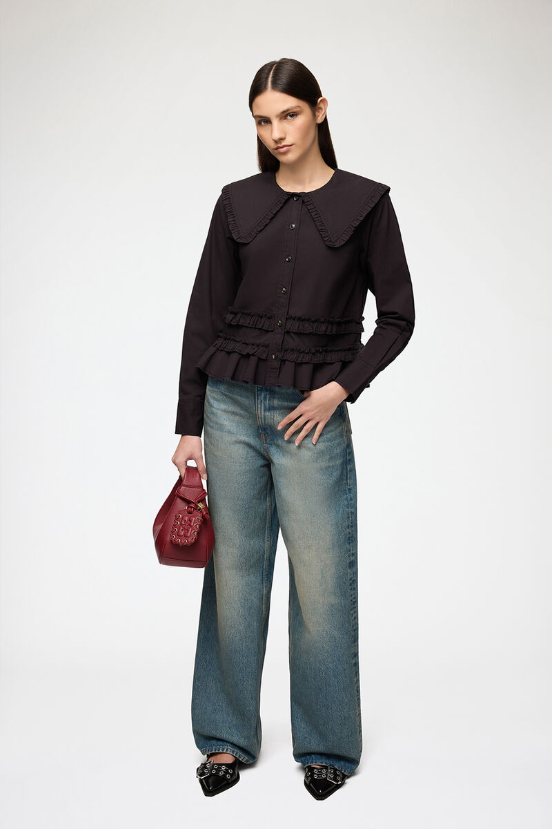 Rüschenhemd aus Stretch-Baumwolle, Organic Cotton, in colour Black - 2 - GANNI