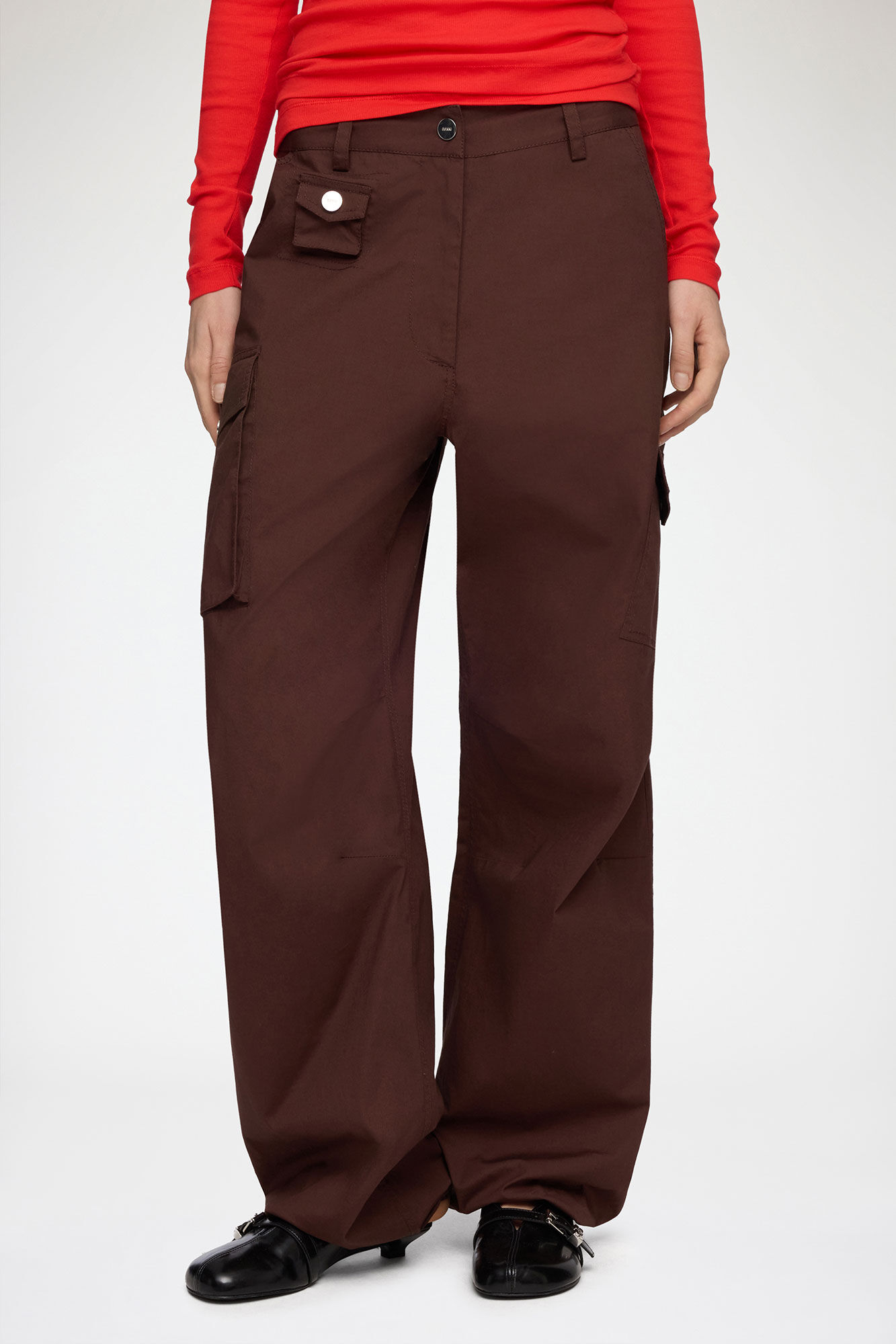 Cargo Trousers in Brown Cotton, Organic Cotton, in colour Chicory Coffee - 2 - GANNI