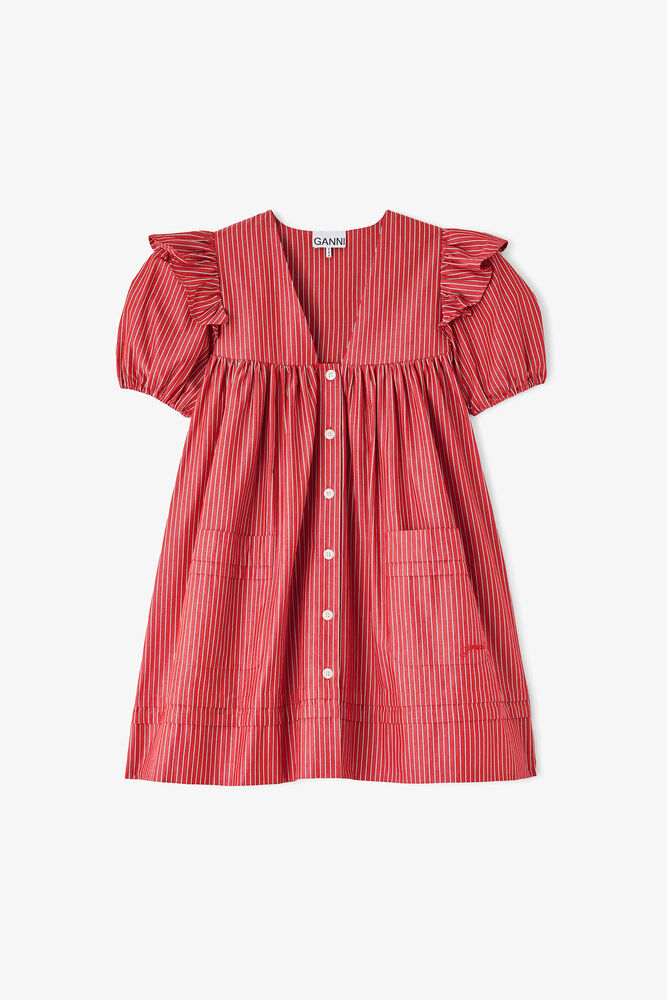 Mini Dress in Striped Cotton, High Risk Red