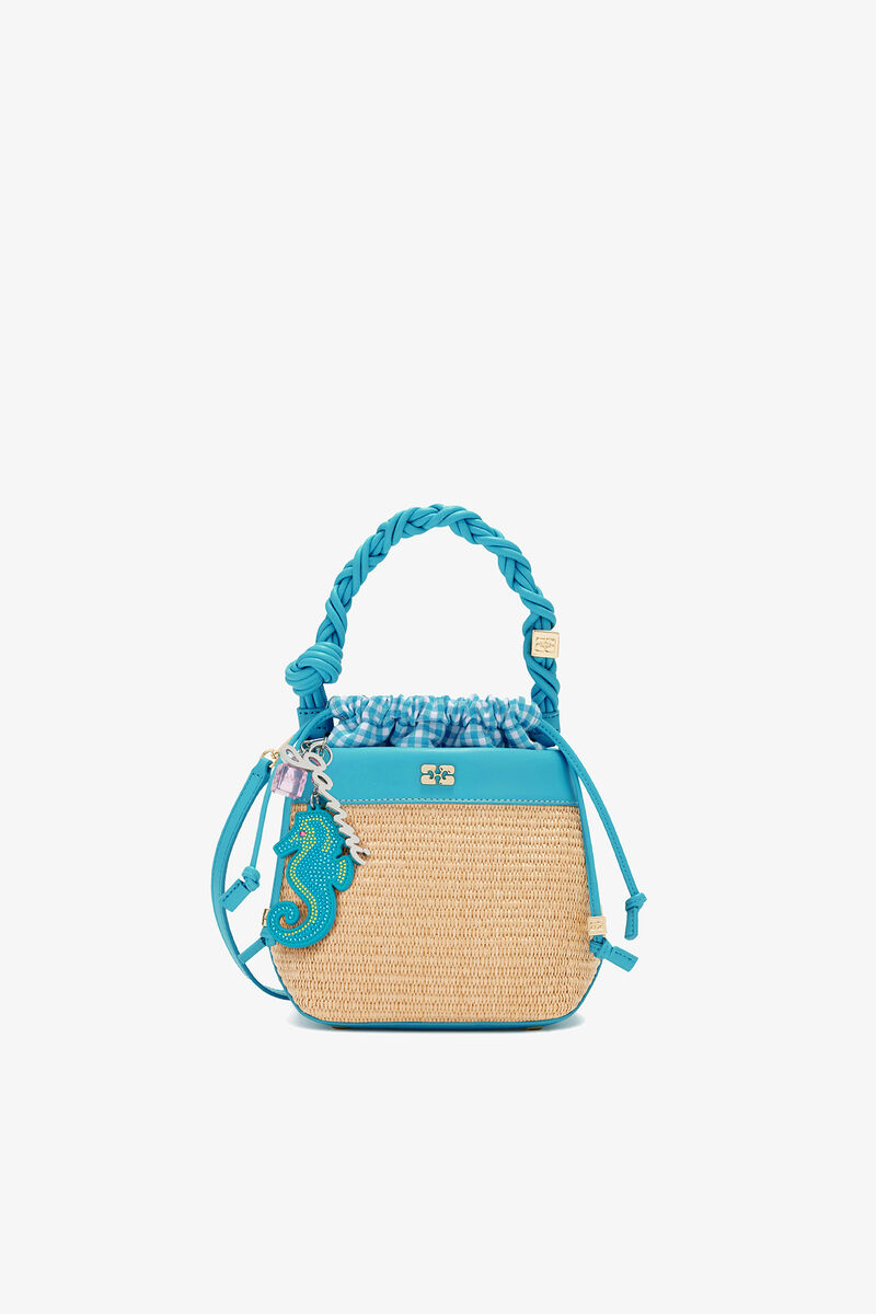 Bou Bucket Bag in Straw, Recycled Leather, in colour Scuba Blue - 4 - GANNI