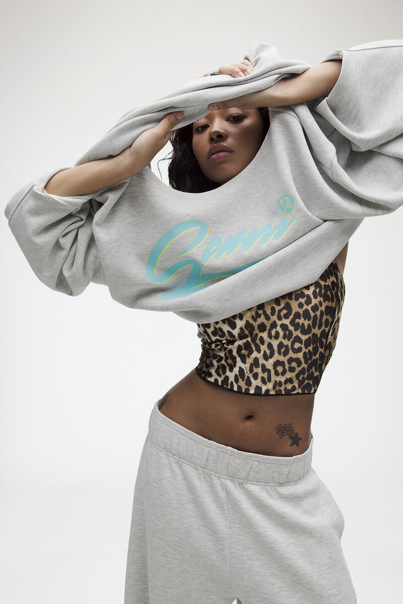 Brushed Softstreme Slouch Pullover, Recycled Polyester, in colour Heathered Core Ultra Light Grey - 5 - GANNI