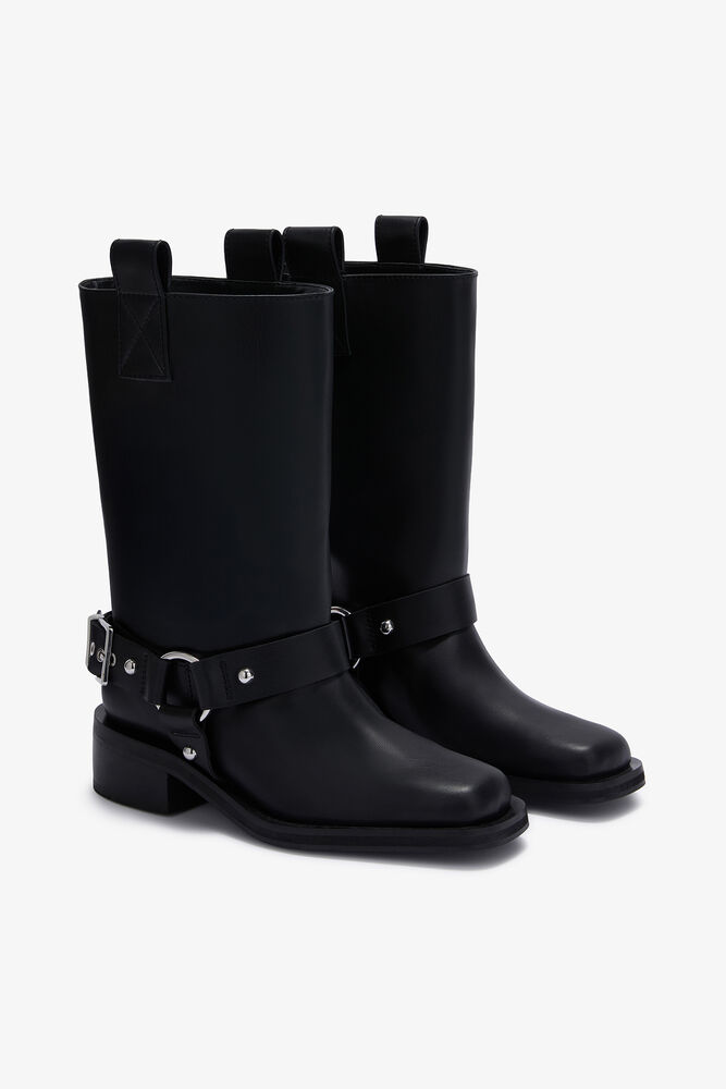 Mid Shaft Biker Boot in Black, Black