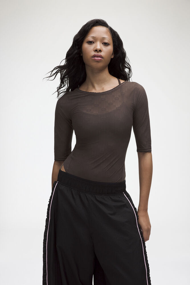 Bodysuit aus Jacquard-Mesh, Espresso