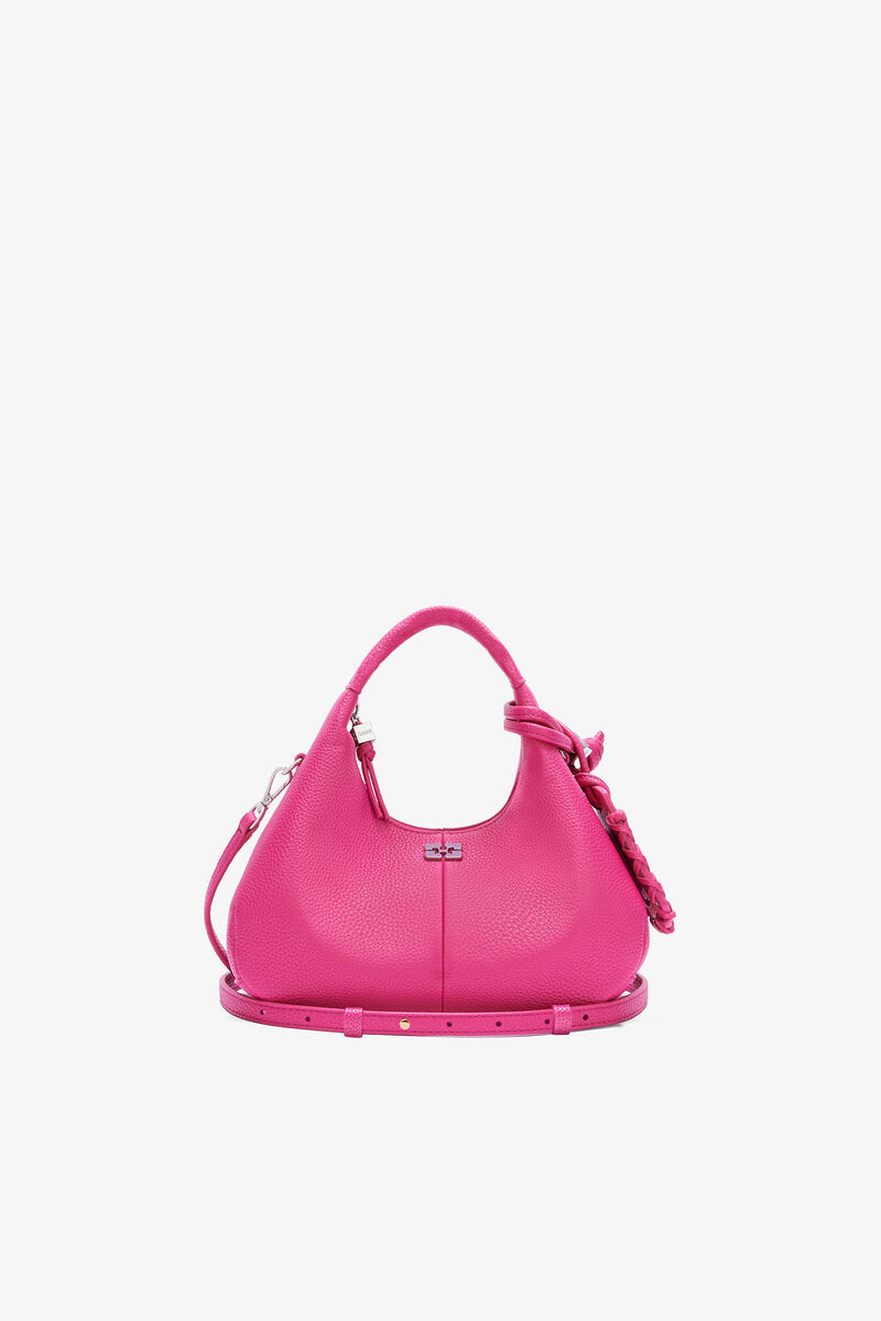 Mini Hobo Bag in Grained Pink, Recycled Polyester, in colour Cabaret - 1 - GANNI