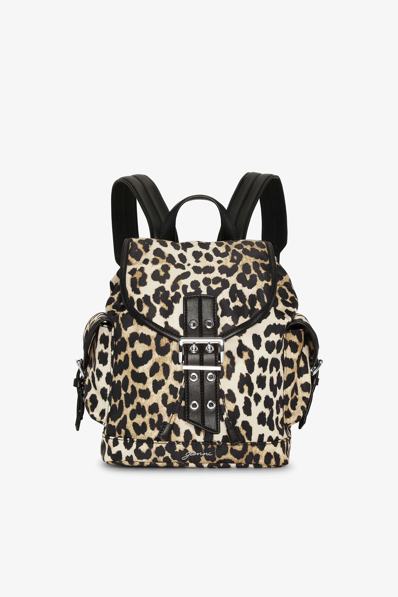 Leopard Small Nylon Bucky Backpack, Recycled Nylon, in colour Leopard - 1 - GANNI