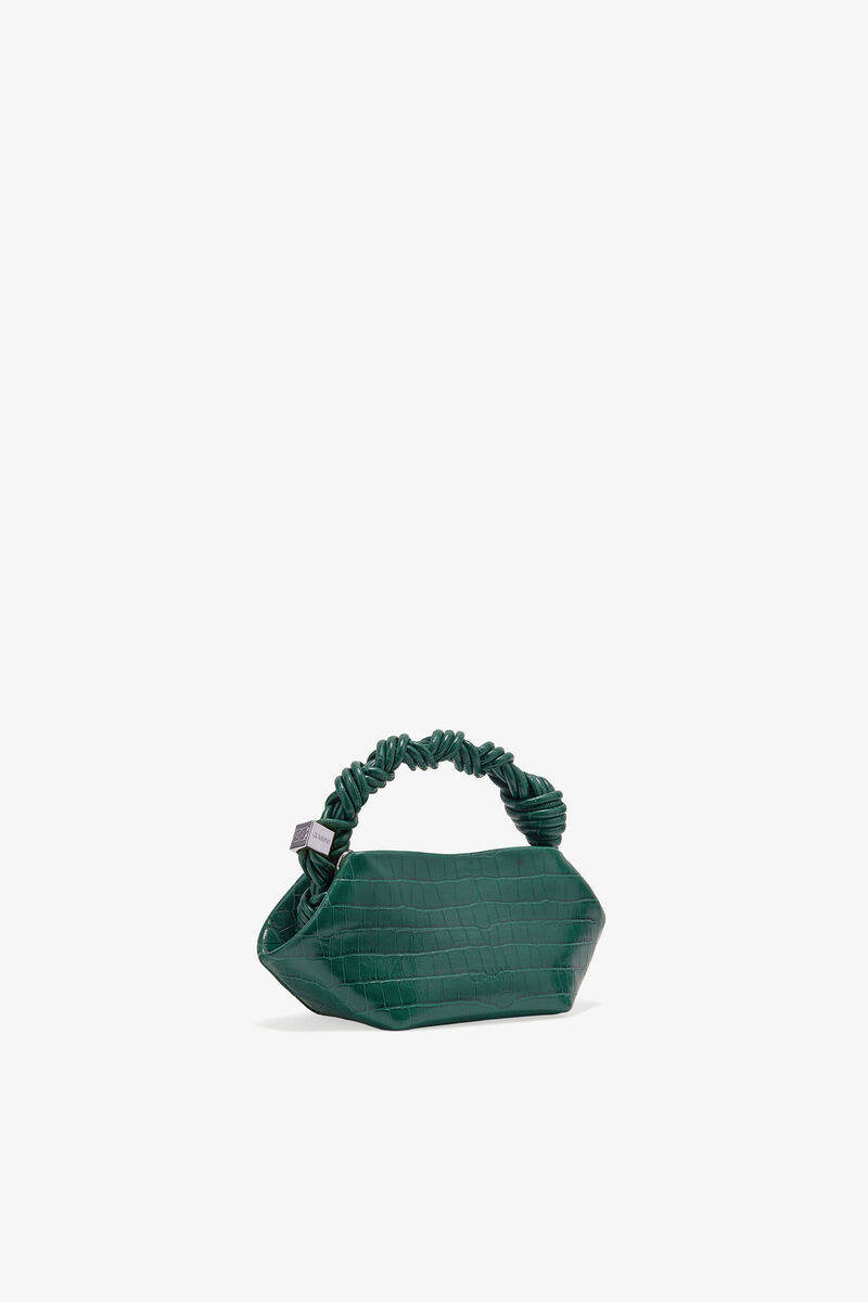 Mini Bou Bag in Green Croco , Recycled Leather, in colour Pineneedle - 2 - GANNI