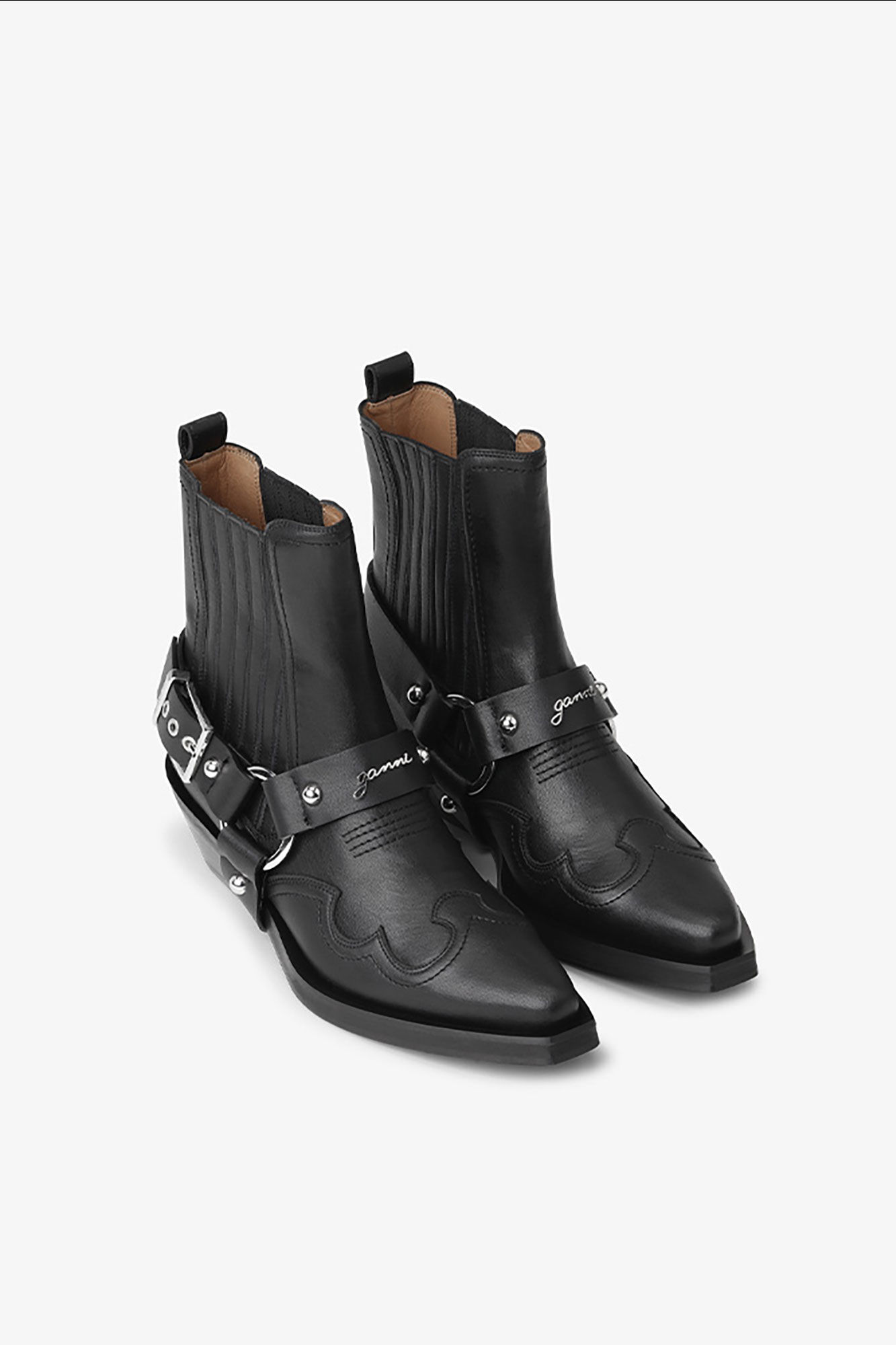 Black Low Cut Western Chelsea Boots, Recycled Leather, in colour Black - 2 - GANNI