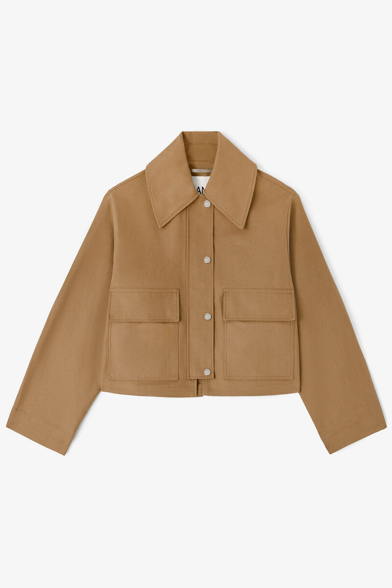 Jacke aus braunem Canvas, Organic Cotton, in colour Ermine - 1 - GANNI