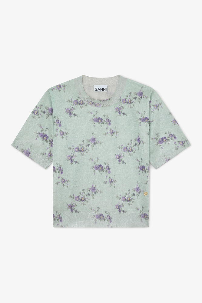 T-shirt in Metallic Print, Iced Aqua
