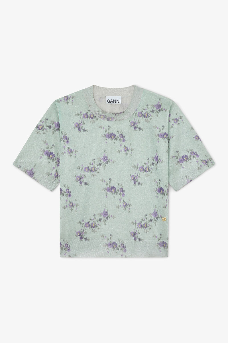 T-Shirt mit Metallic-Print, Recycled Polyester, in colour Iced Aqua - 1 - GANNI