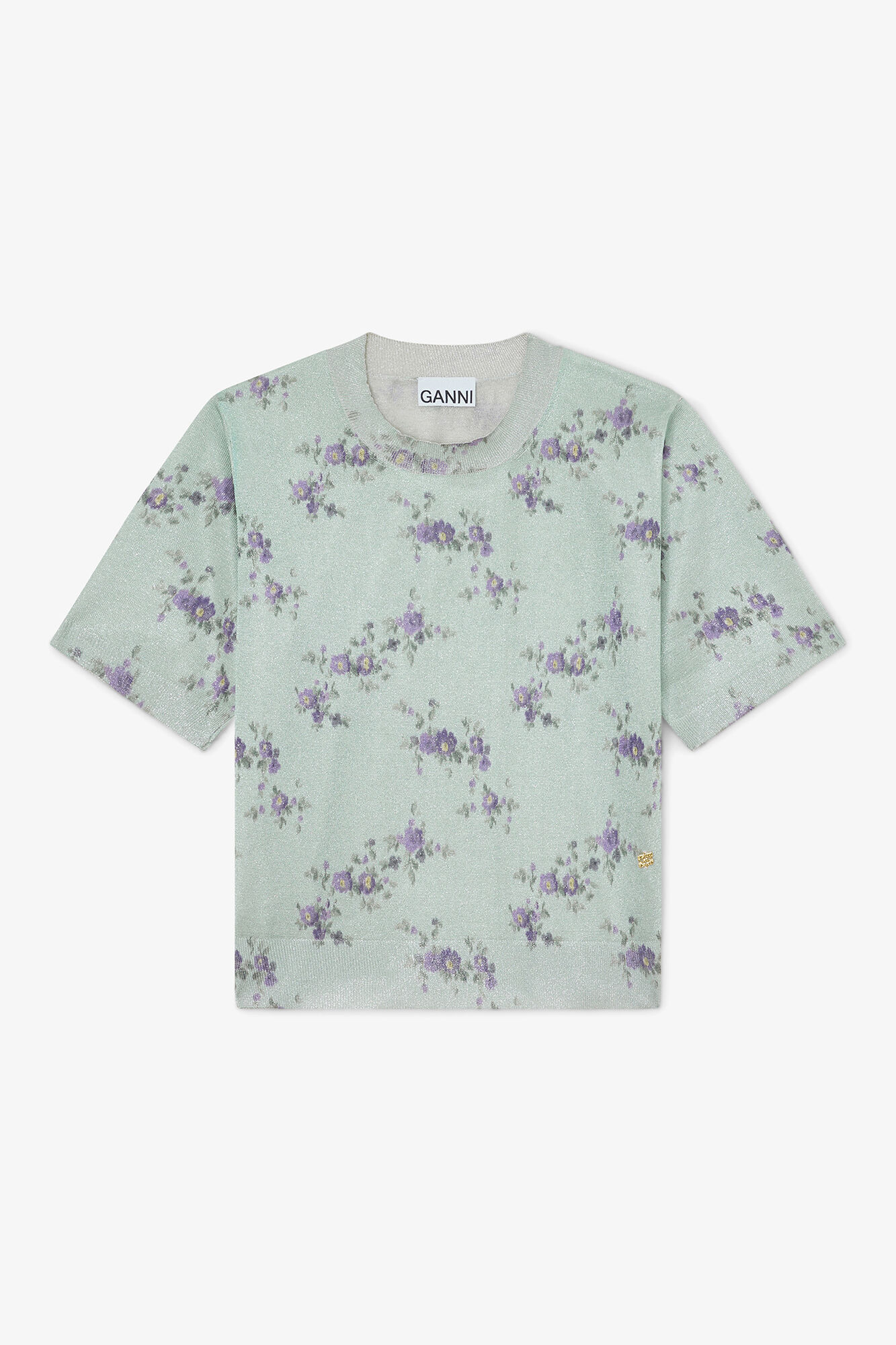 T-Shirt mit Metallic-Print, Recycled Polyester, in colour Iced Aqua - 1 - GANNI