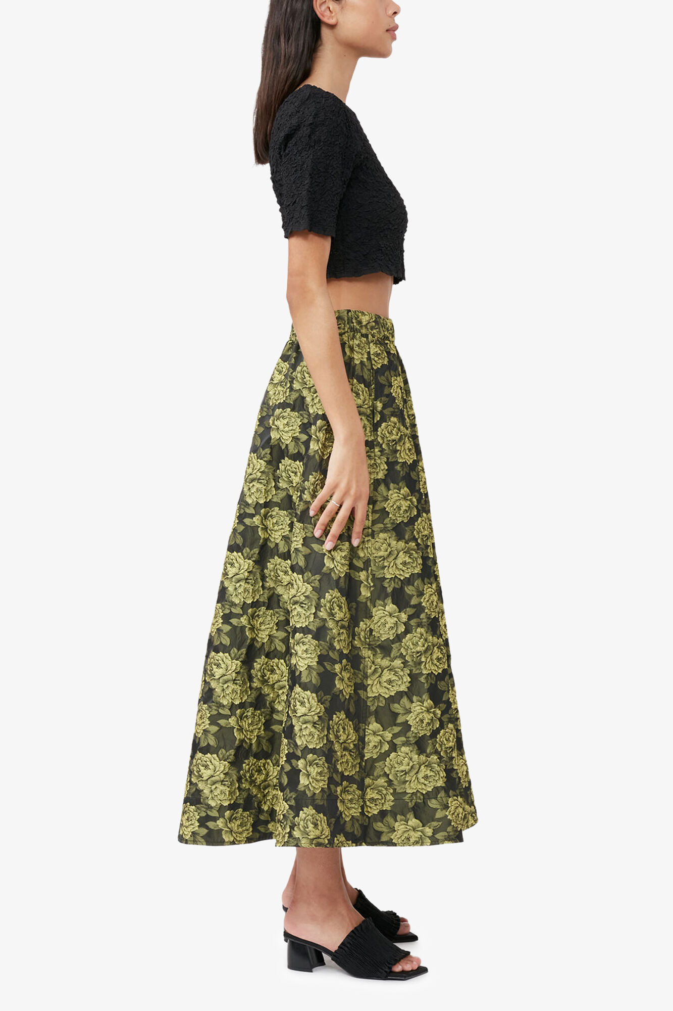 Black Cotton Poplin O-neck Cropped Smock Top | GANNI US