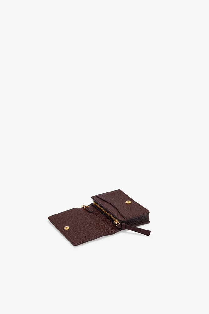 Bou Card Holder with Flap in Grained Brown, Chicory Coffee