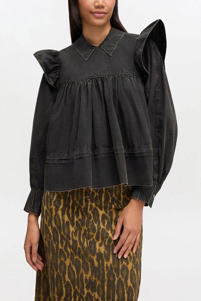 Black Washed Frill Blouse, Black