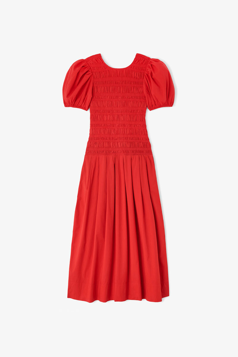 Dress in Smocked Cotton, Organic Cotton, in colour Goji Berry - 1 - GANNI