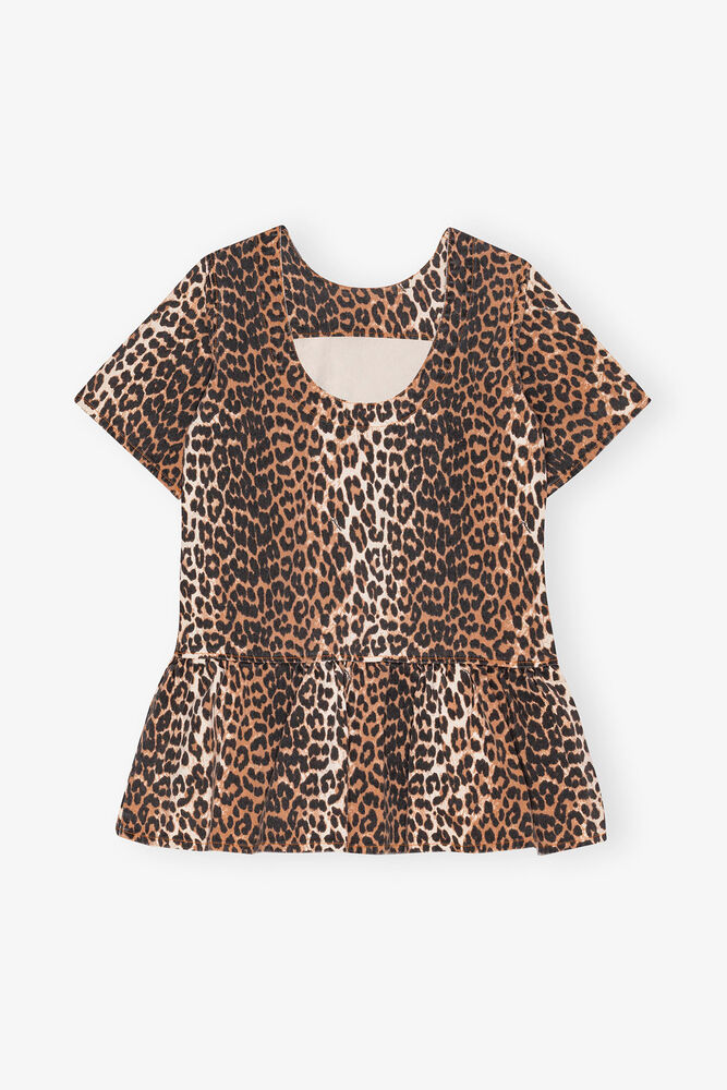 Leopard Open-back Mini Denim Dress, Leopard