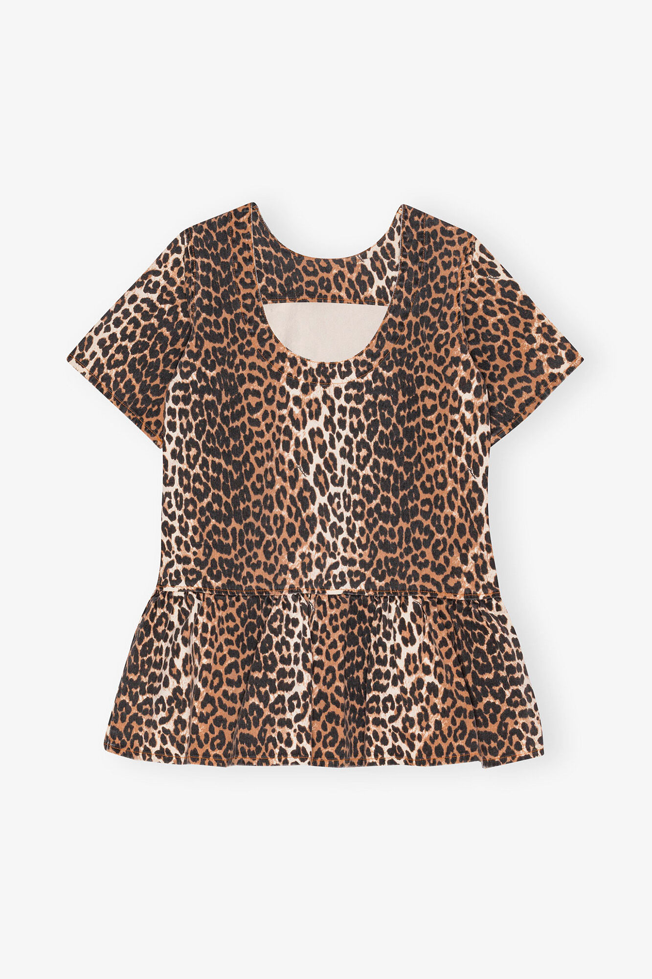 Leopard Open-back Mini Denim Dress, Organic Cotton, in colour Leopard - 2 - GANNI