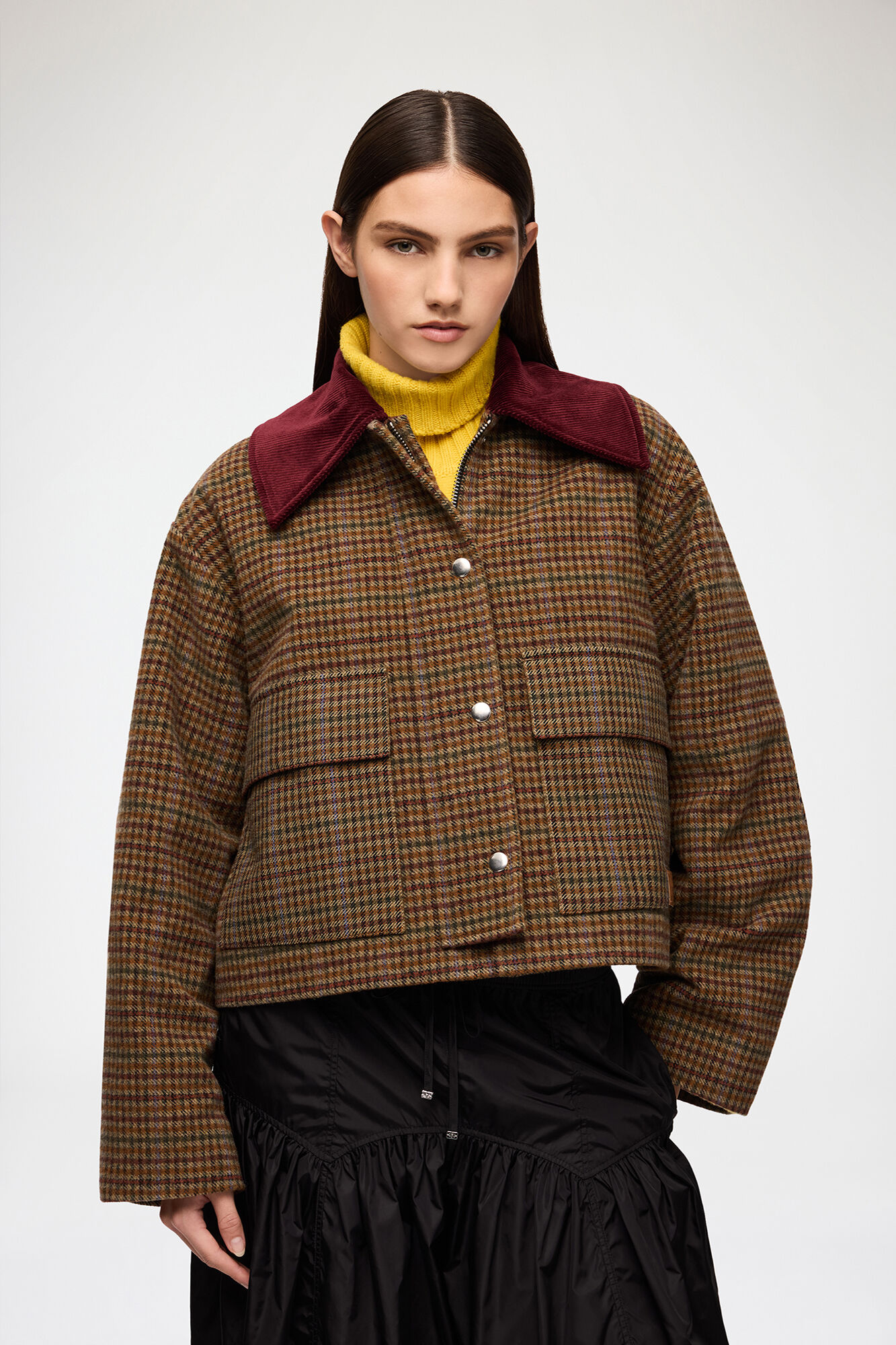 Jacke aus kariertem Twill, Recycled Wool, in colour Multicolour - 1 - GANNI