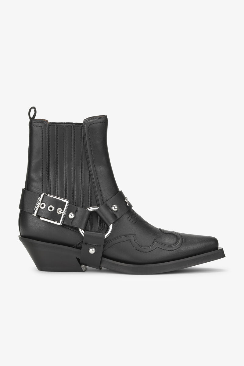 Black Low Cut Western Chelsea Boots, Recycled Leather, in colour Black - 1 - GANNI