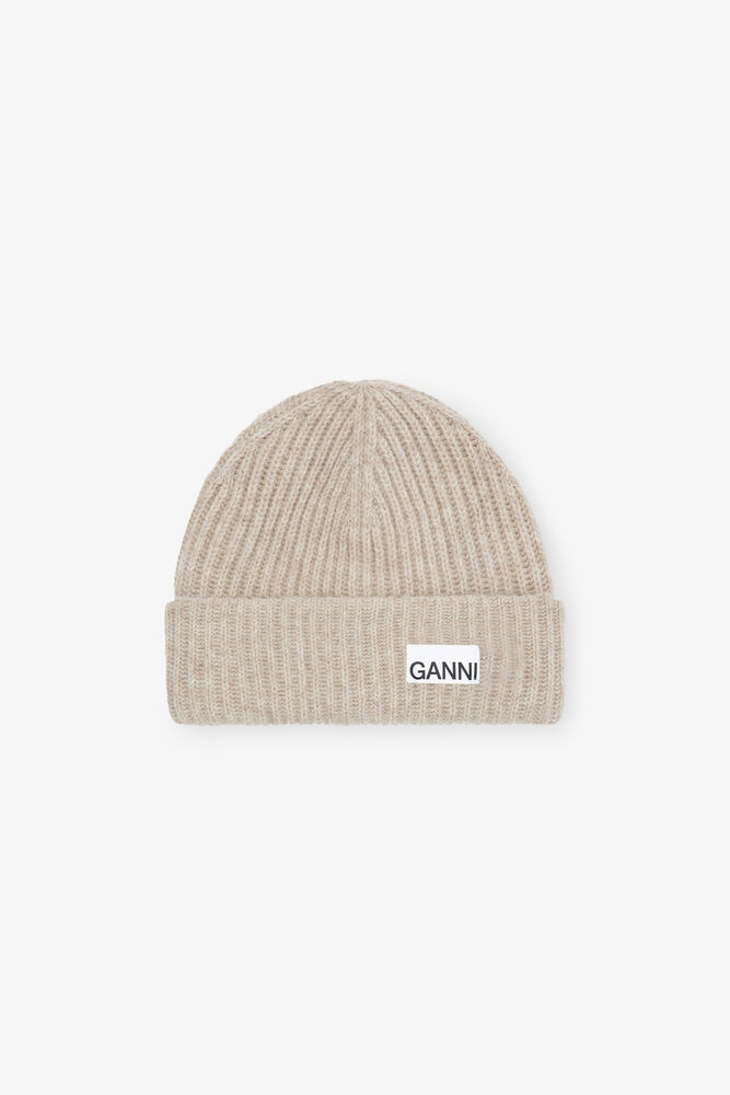 Fitted Beanie aus Wollrippenstrick in Sand, Brazilian Sand