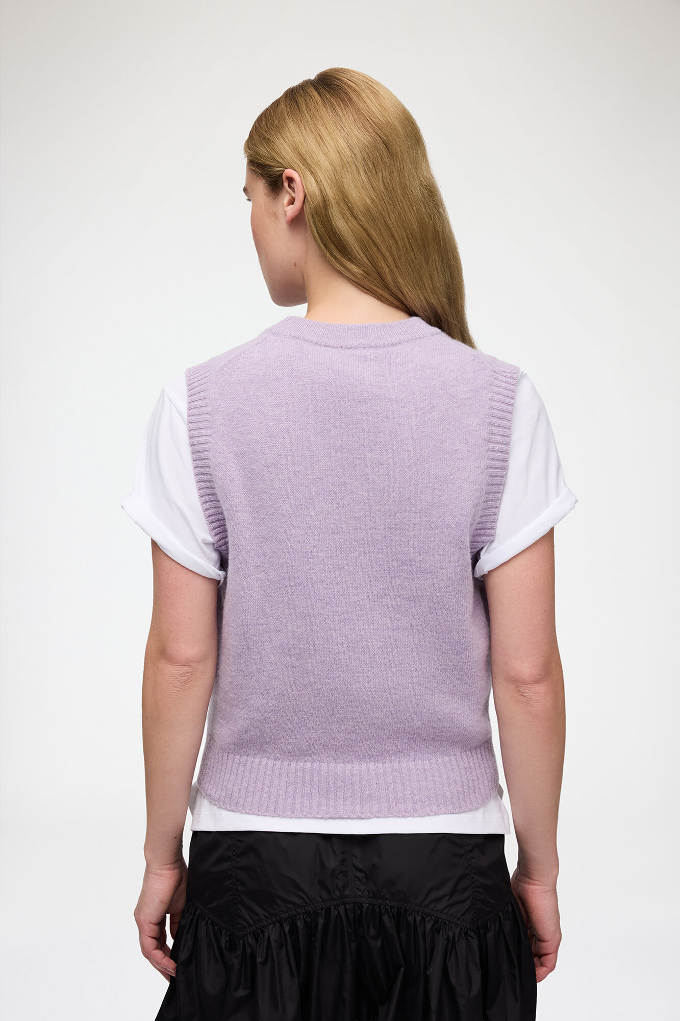 Strikvest med forest teddy, Wool, in colour Thistle - 3 - GANNI