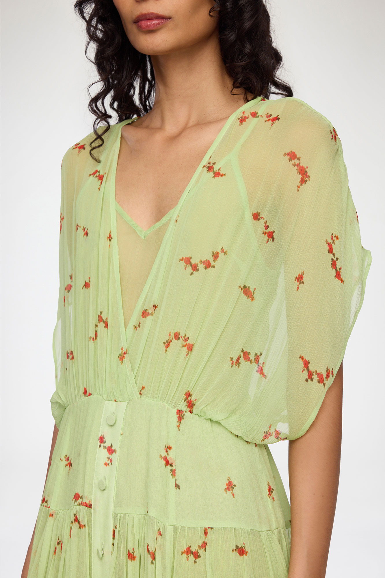 Dress in Green Silk, Organic Wool, in colour Seedling - 3 - GANNI