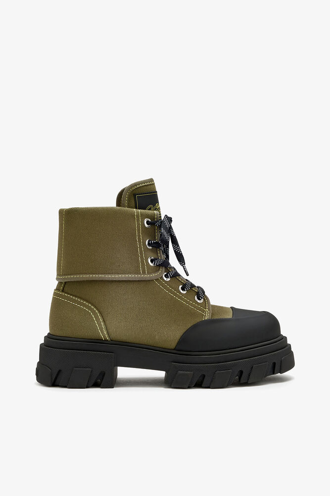 Trail Boots in Green Canvas, Military Olive