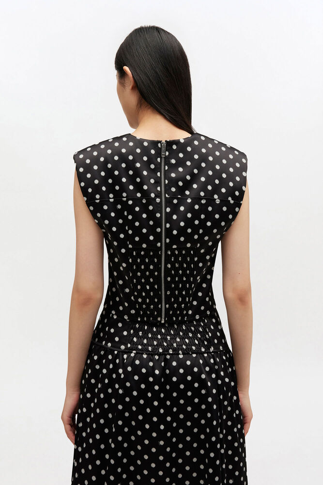 Polka-Dot Satin Corset Top, Black