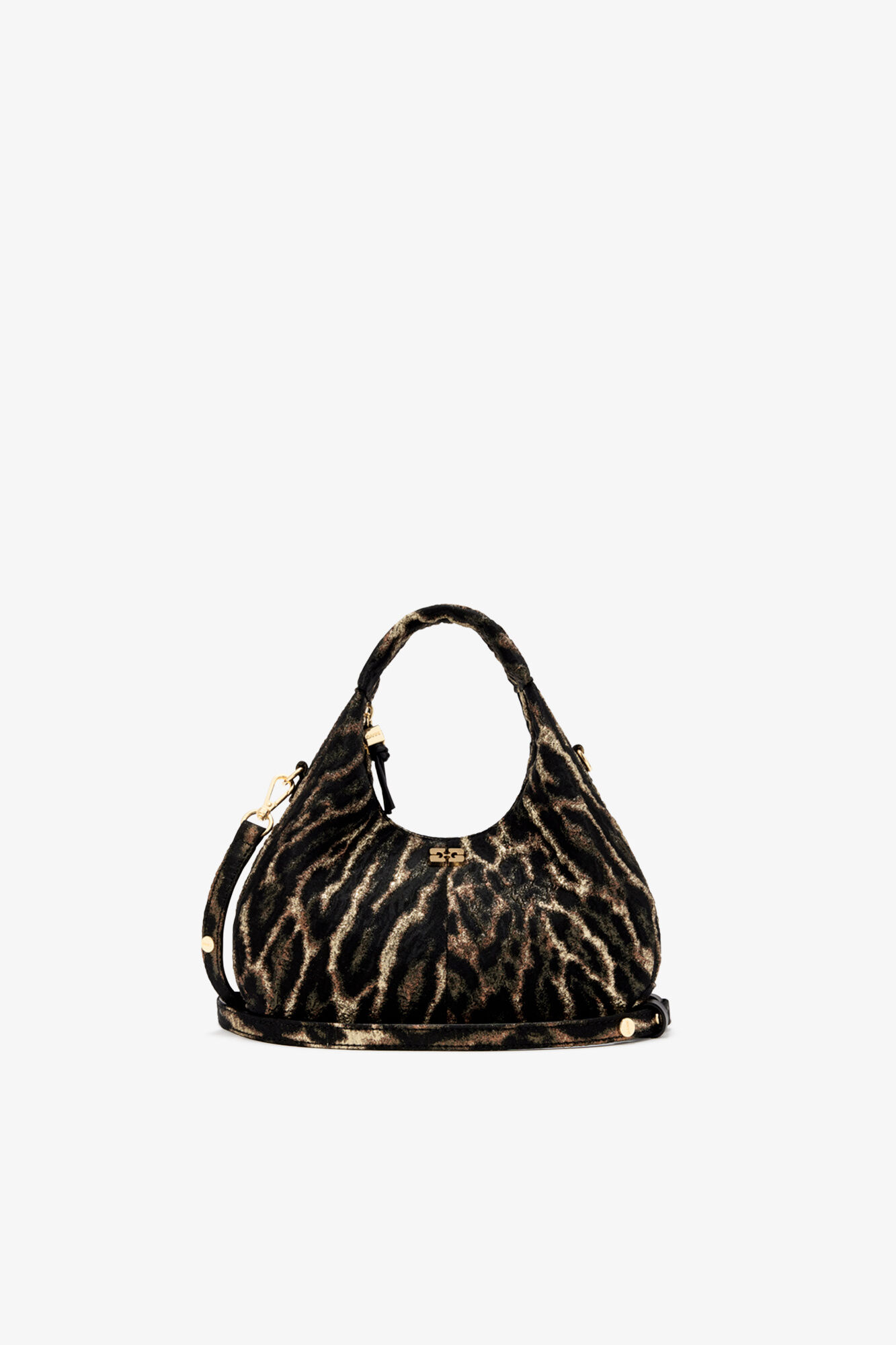 Mini Hobo Bag in Metallic Cloque, Polyamide, in colour Antique Bronze - 1 - GANNI