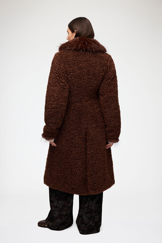 Coat in Alternative Shearling, Chocolate Brown