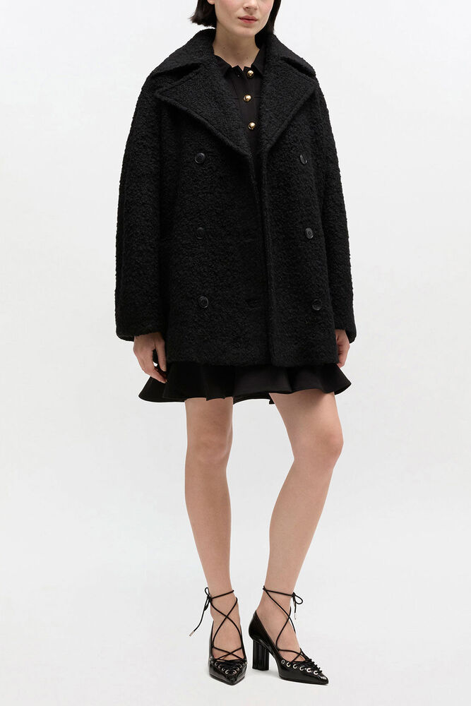 Black Boucle Midi Coat, Black
