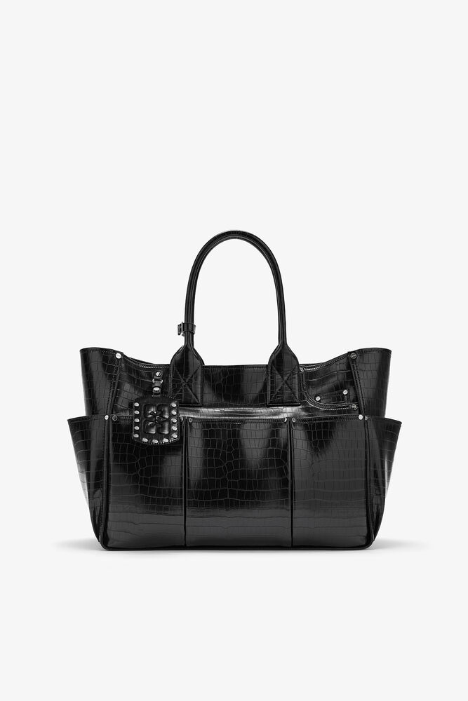 Sac en croco noir Posy, Black
