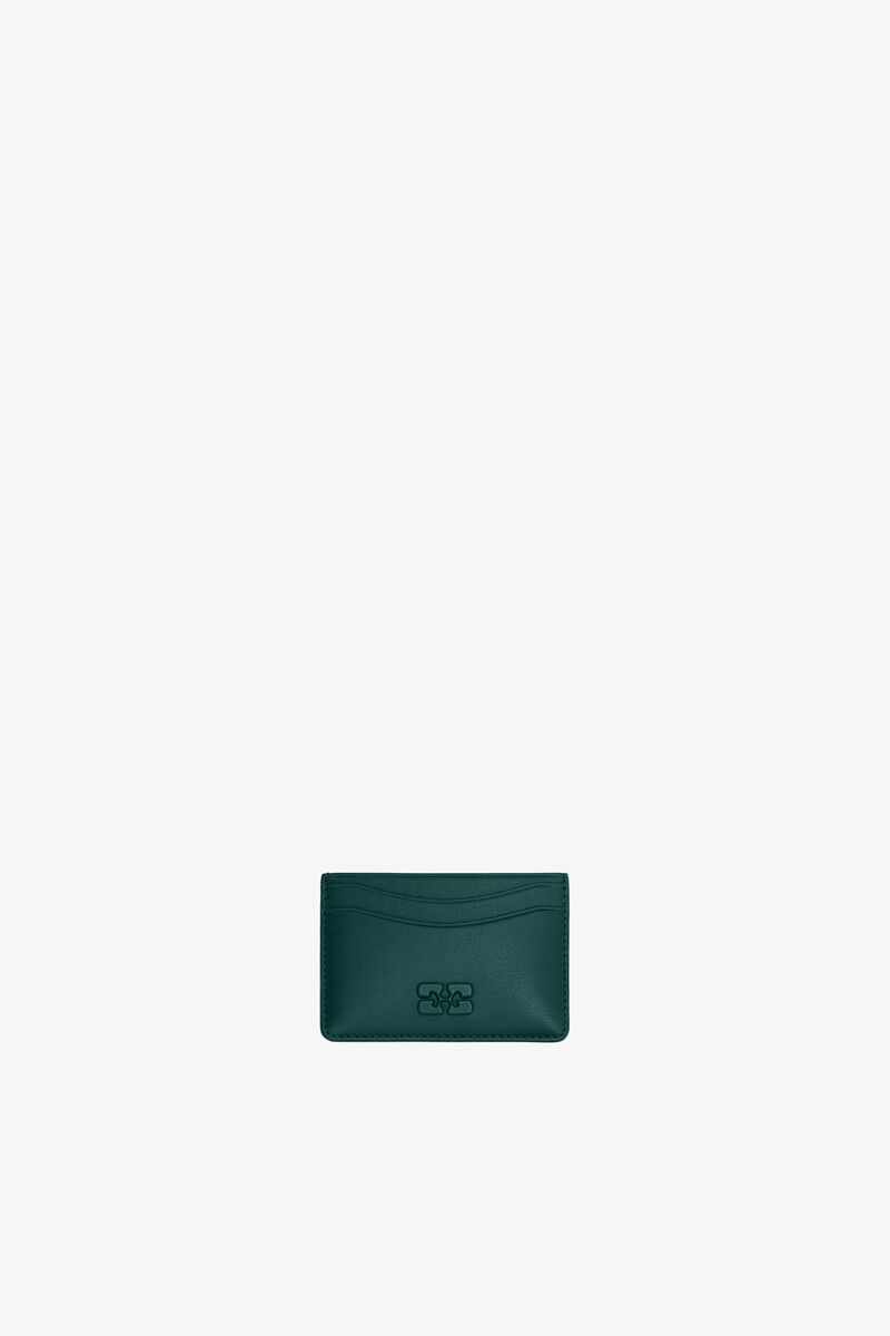 Bou Card Holder in Green, Recycled Leather, in colour Dark Green - 1 - GANNI