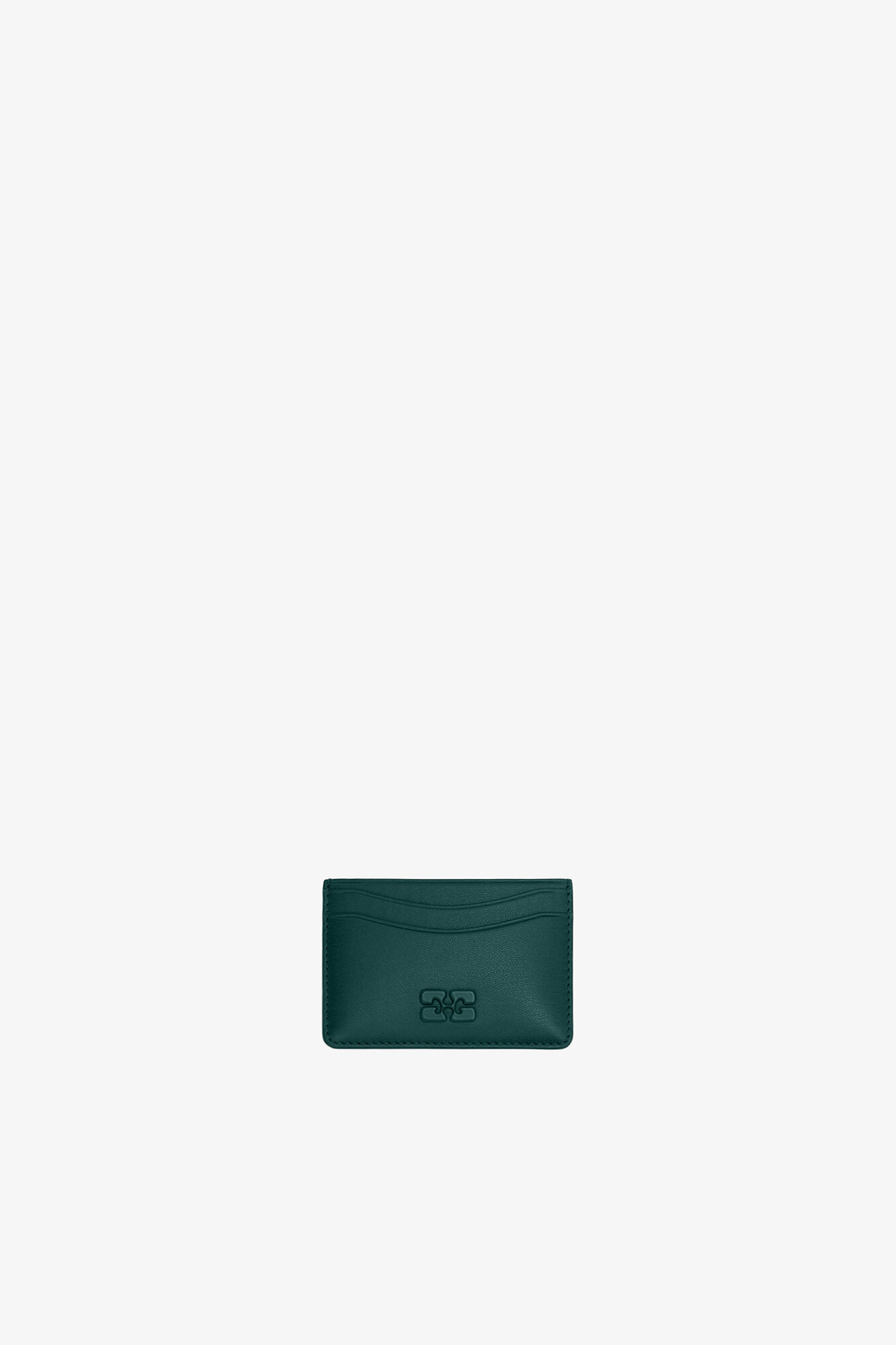 Bou Card Holder in Green, Recycled Leather, in colour Dark Green - 1 - GANNI
