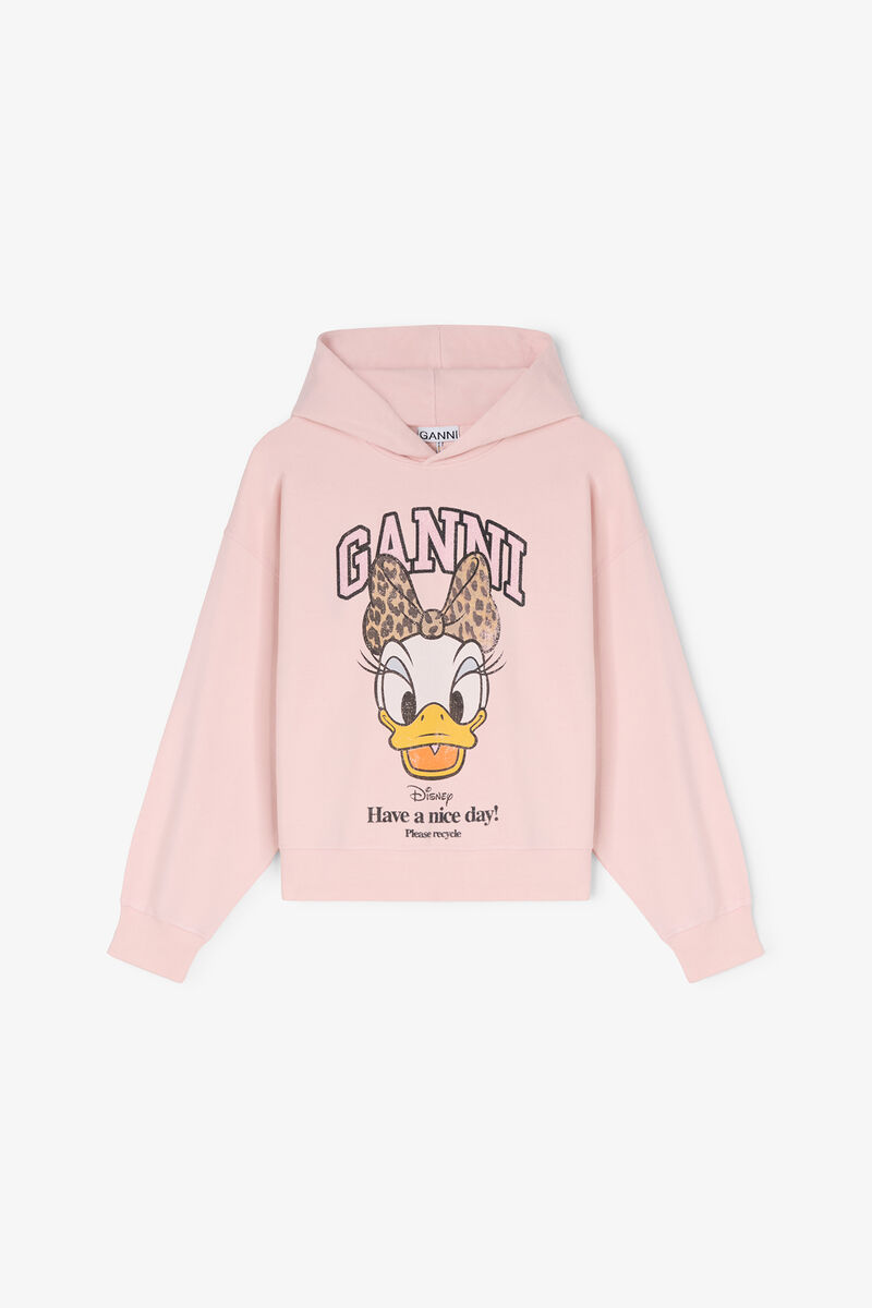 Sweat à capuche court rose Daisy Duck, Organic Cotton, in colour Chalk Pink - 1 - GANNI