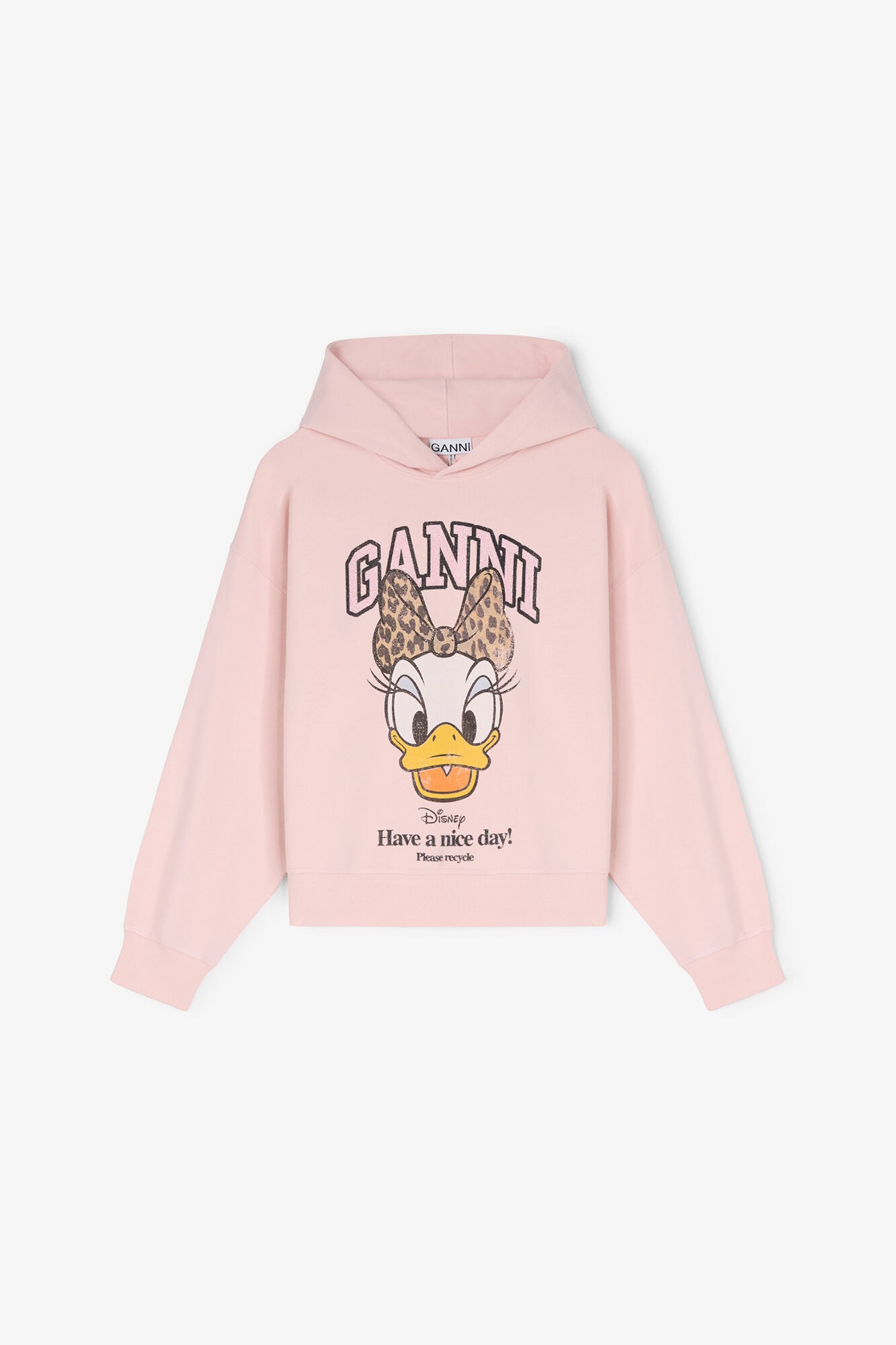 Sweat à capuche court rose Daisy Duck, Organic Cotton, in colour Chalk Pink - 1 - GANNI