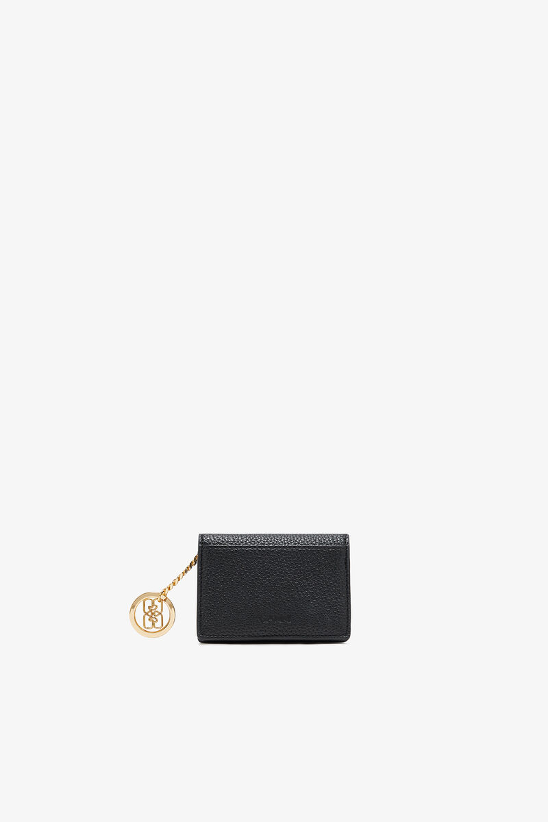 Bou Card Holder with Flap in Grained Black, Recycled Polyester, in colour Black - 2 - GANNI