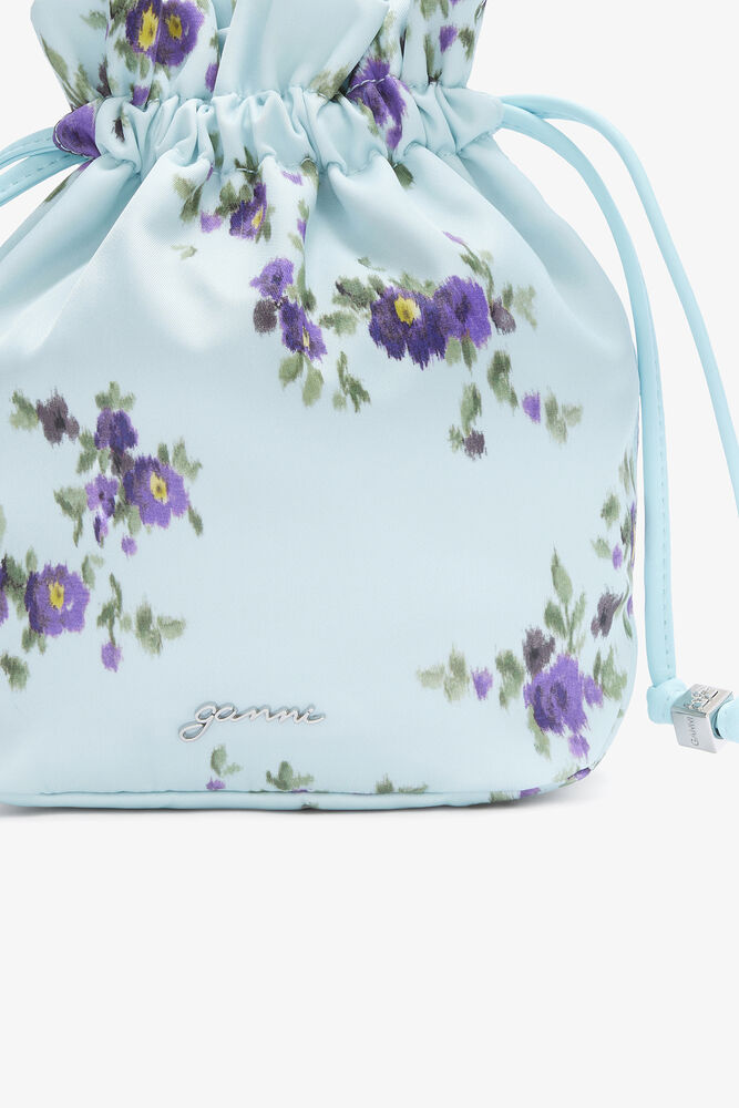 Pouch in Printed Nylon, Iced Aqua